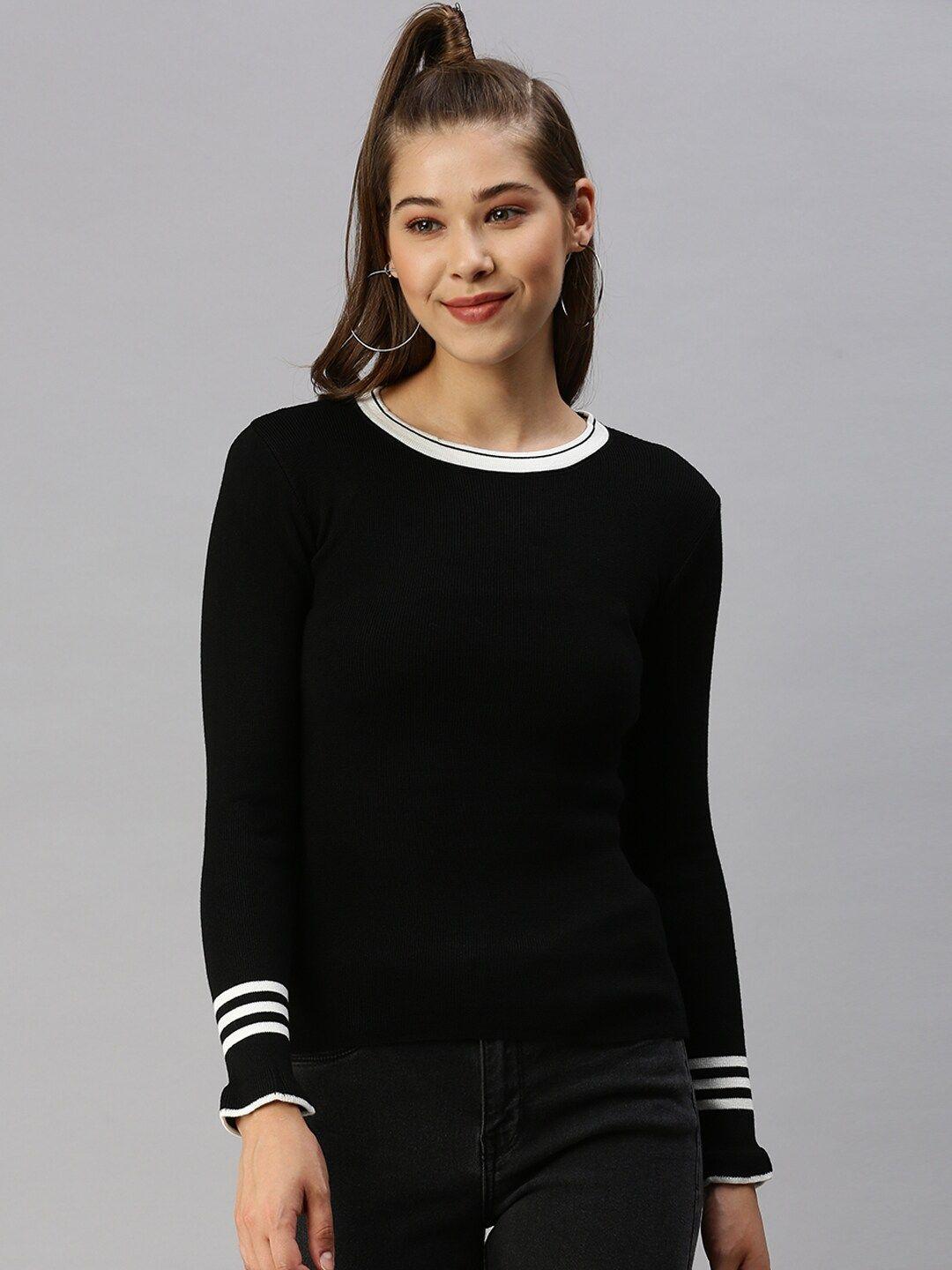 showoff round neck ribbed fitted top