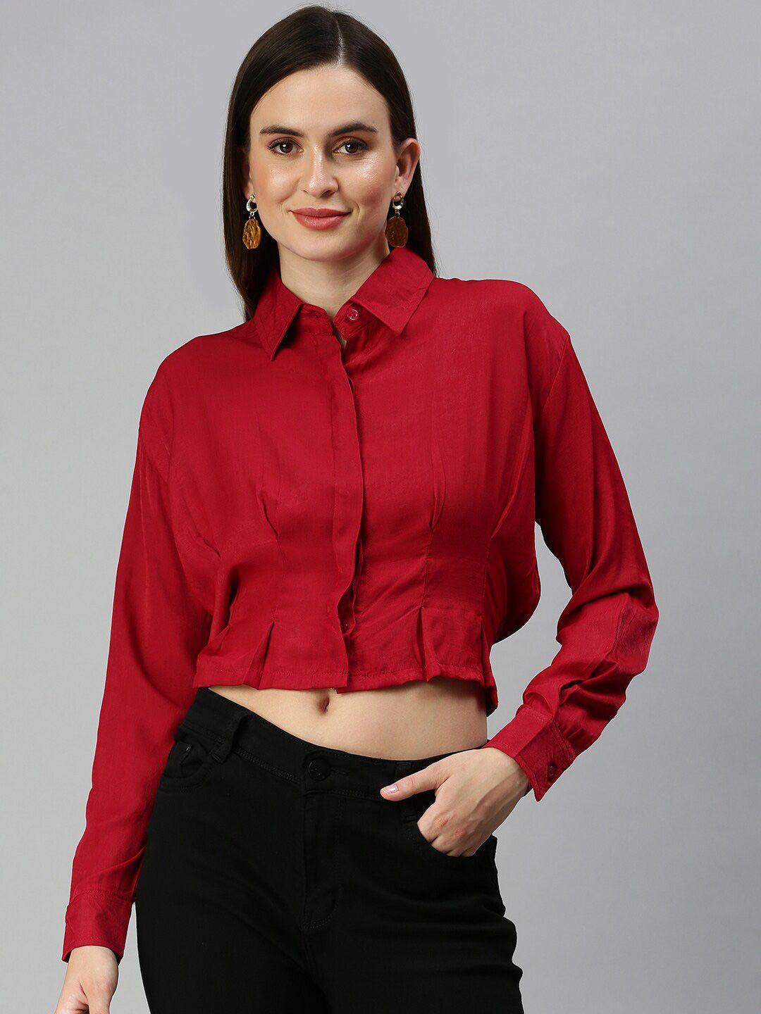 showoff cuffed sleeves shirt sleeves pleated top