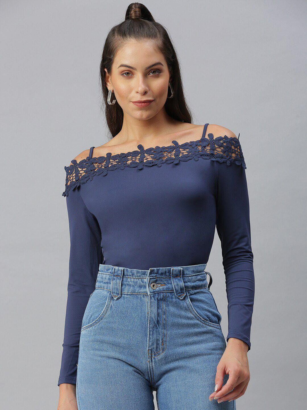 showoff shoulder straps lace-up fitted top