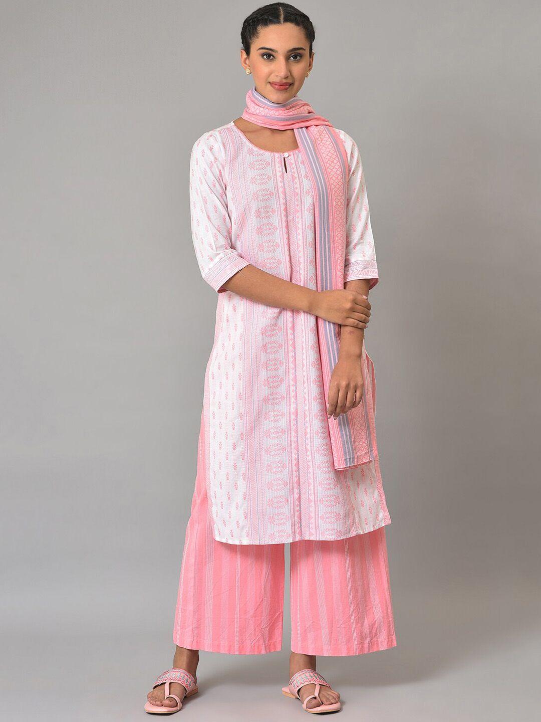 aurelia ethnic motifs woven design pure cotton kurta with palazzos & dupatta