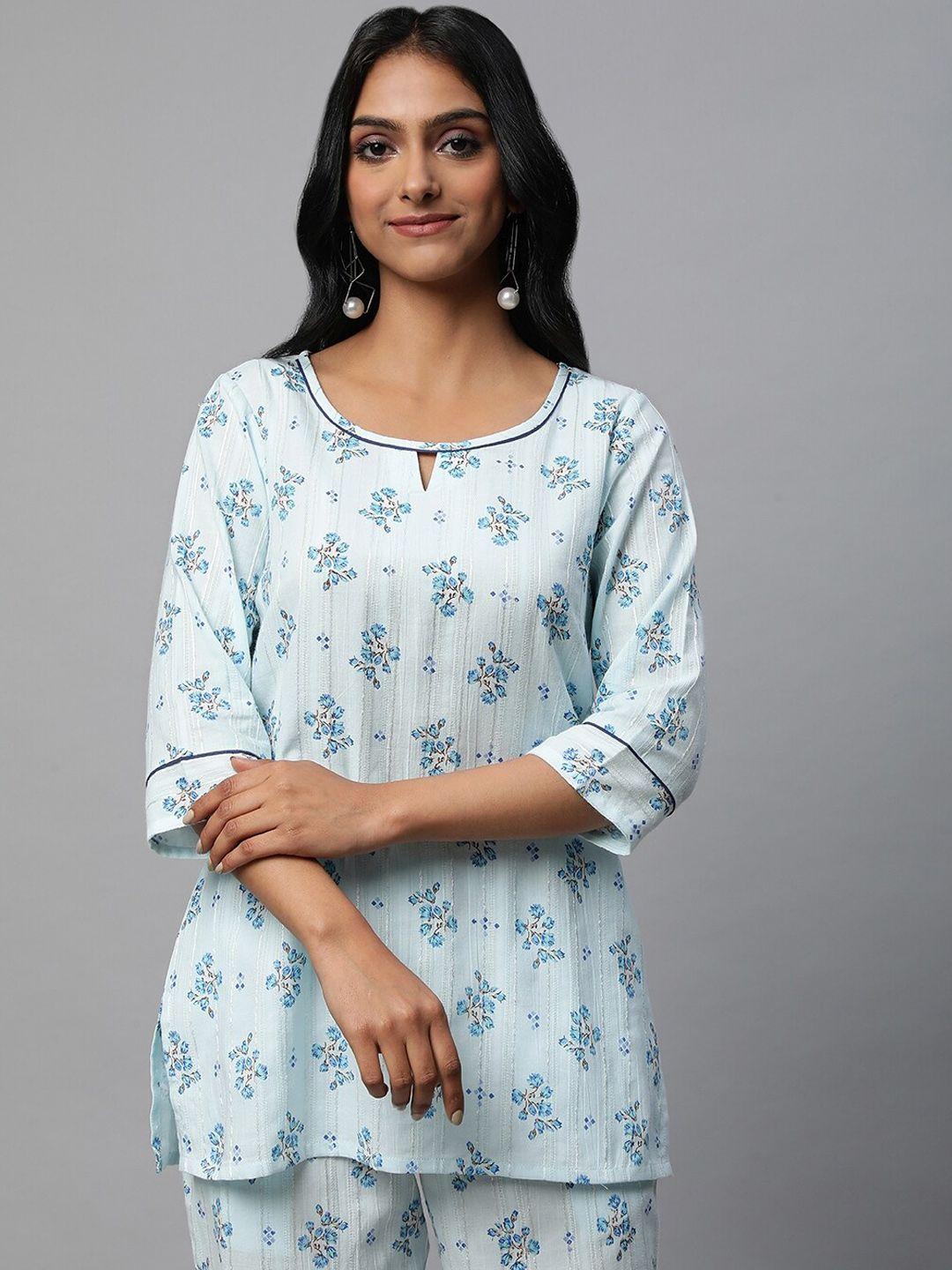 aurelia floral printed keyhole neck kurti with trousers