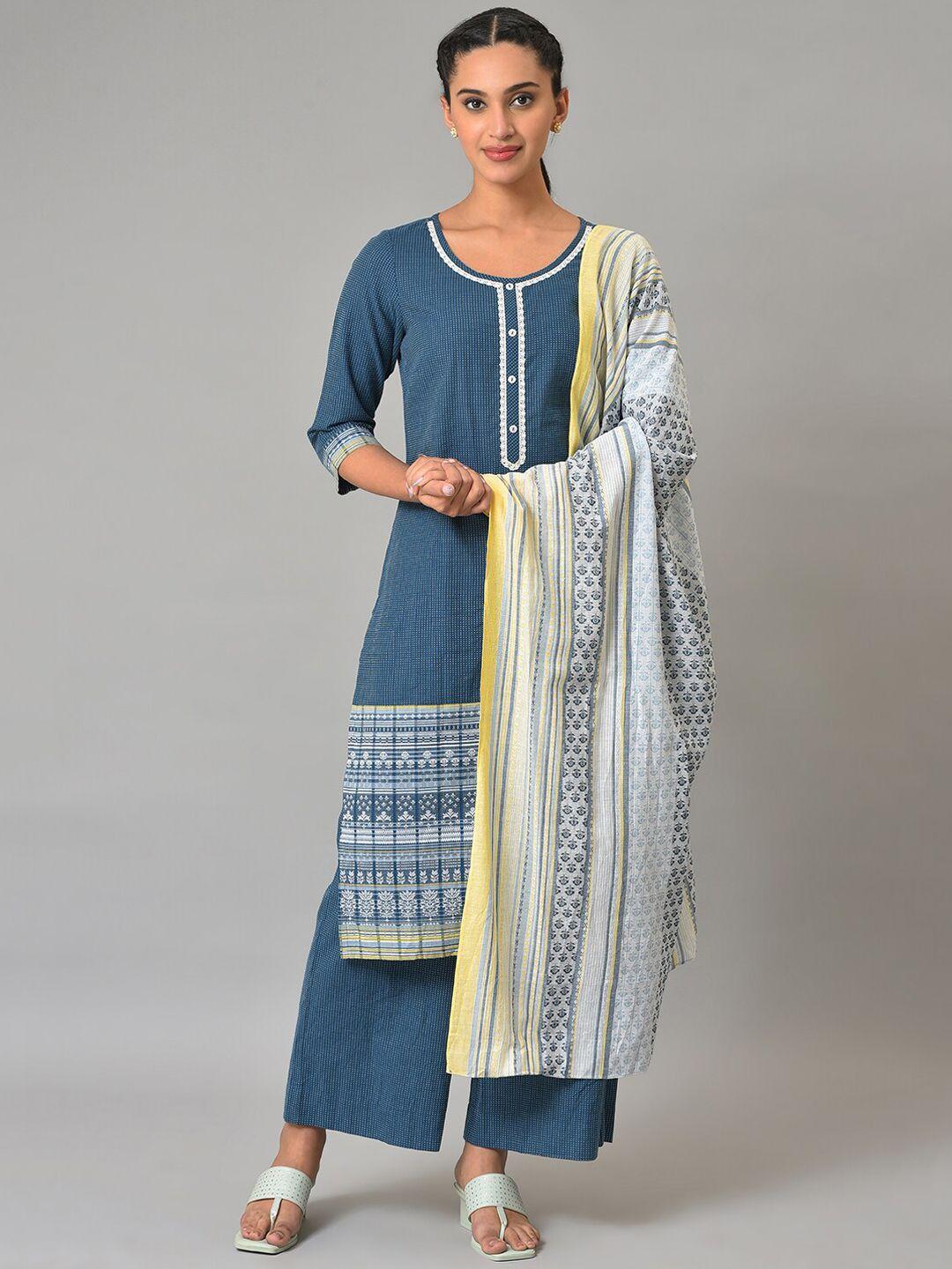 aurelia ethnic motifs printed pure cotton kurta with trousers & dupatta