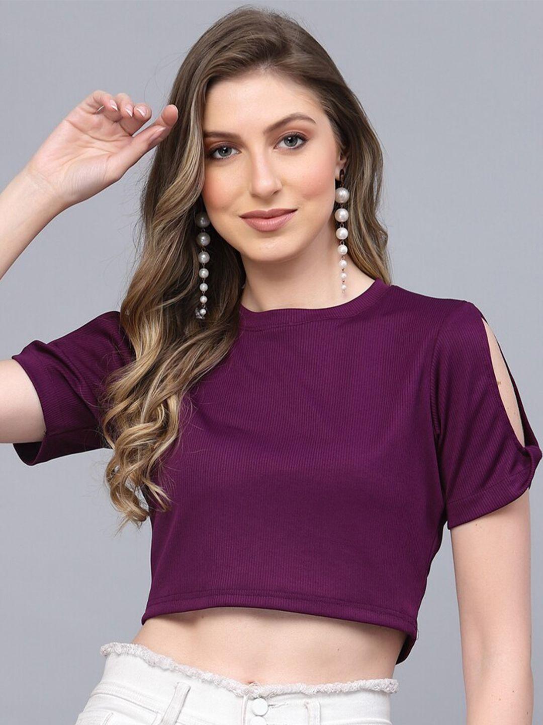 selvia slit sleeves round neck crop top