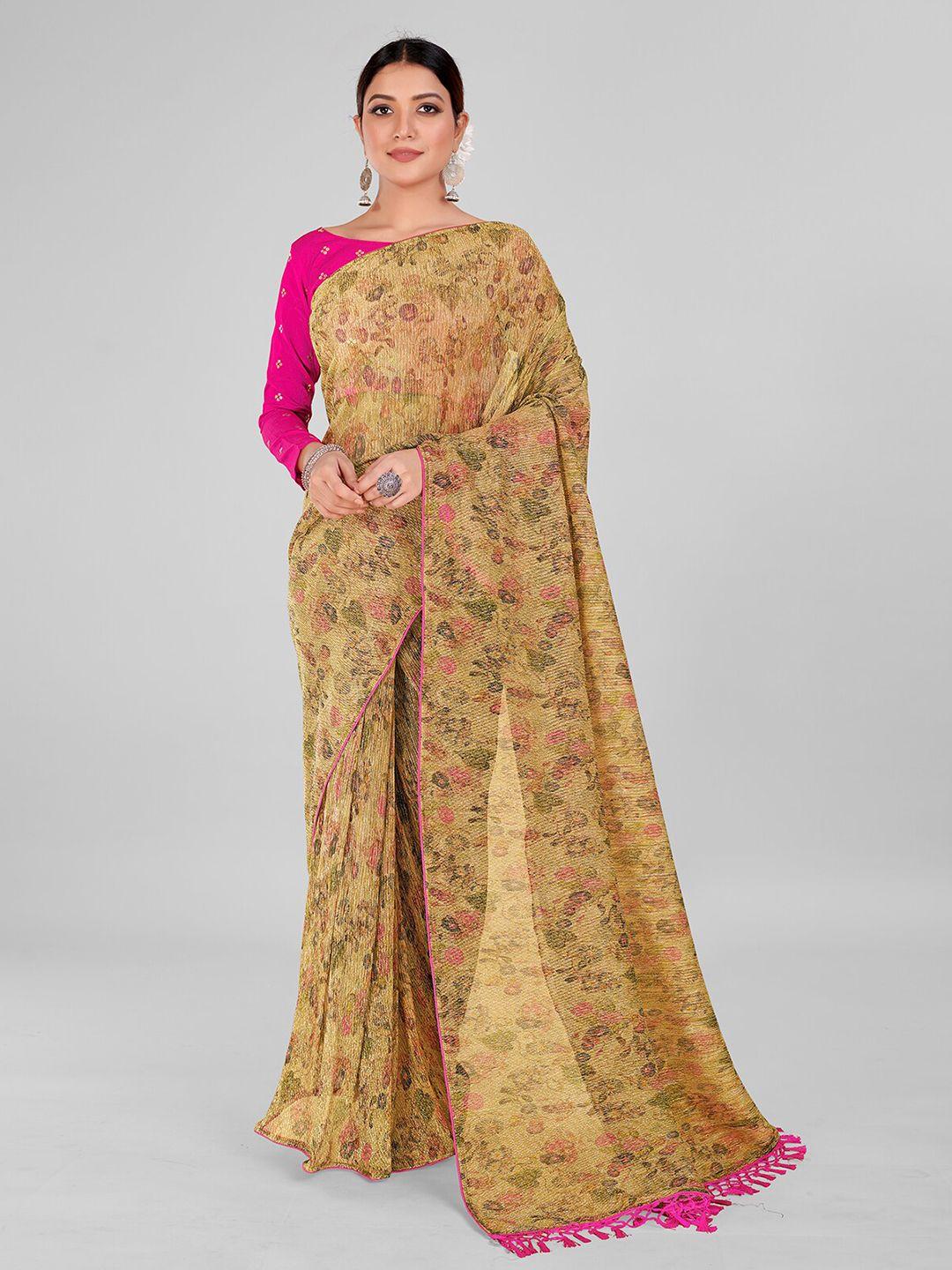 granthva fab floral printed art silk saree