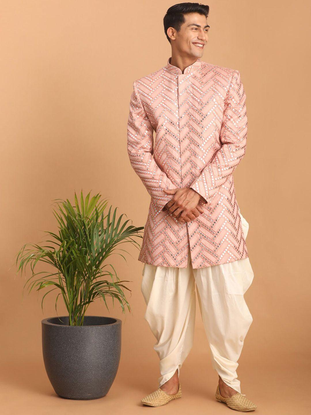 shrestha by vastramay men embroidered with mirror indo-western slim fit sherwani set