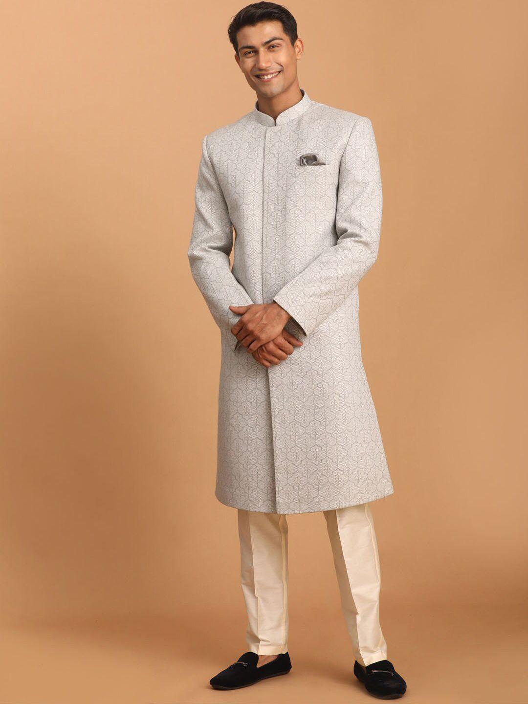 shrestha by vastramay jacquard woven-design sherwani