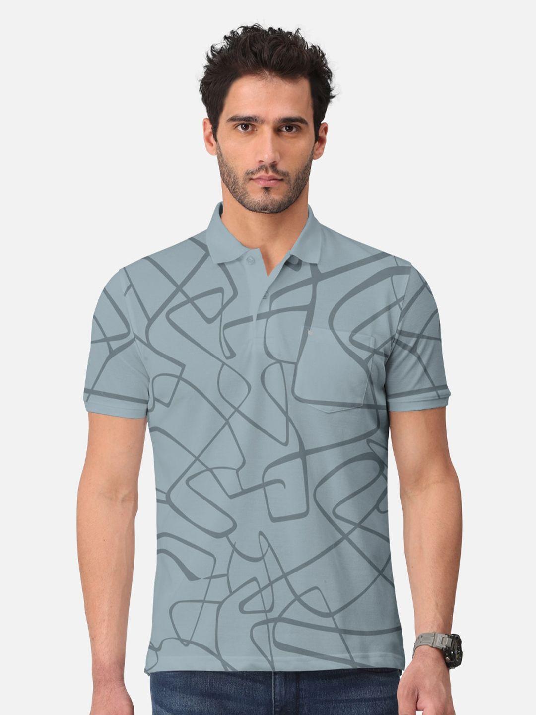 bullmer abstract printed polo collar cotton t-shirt