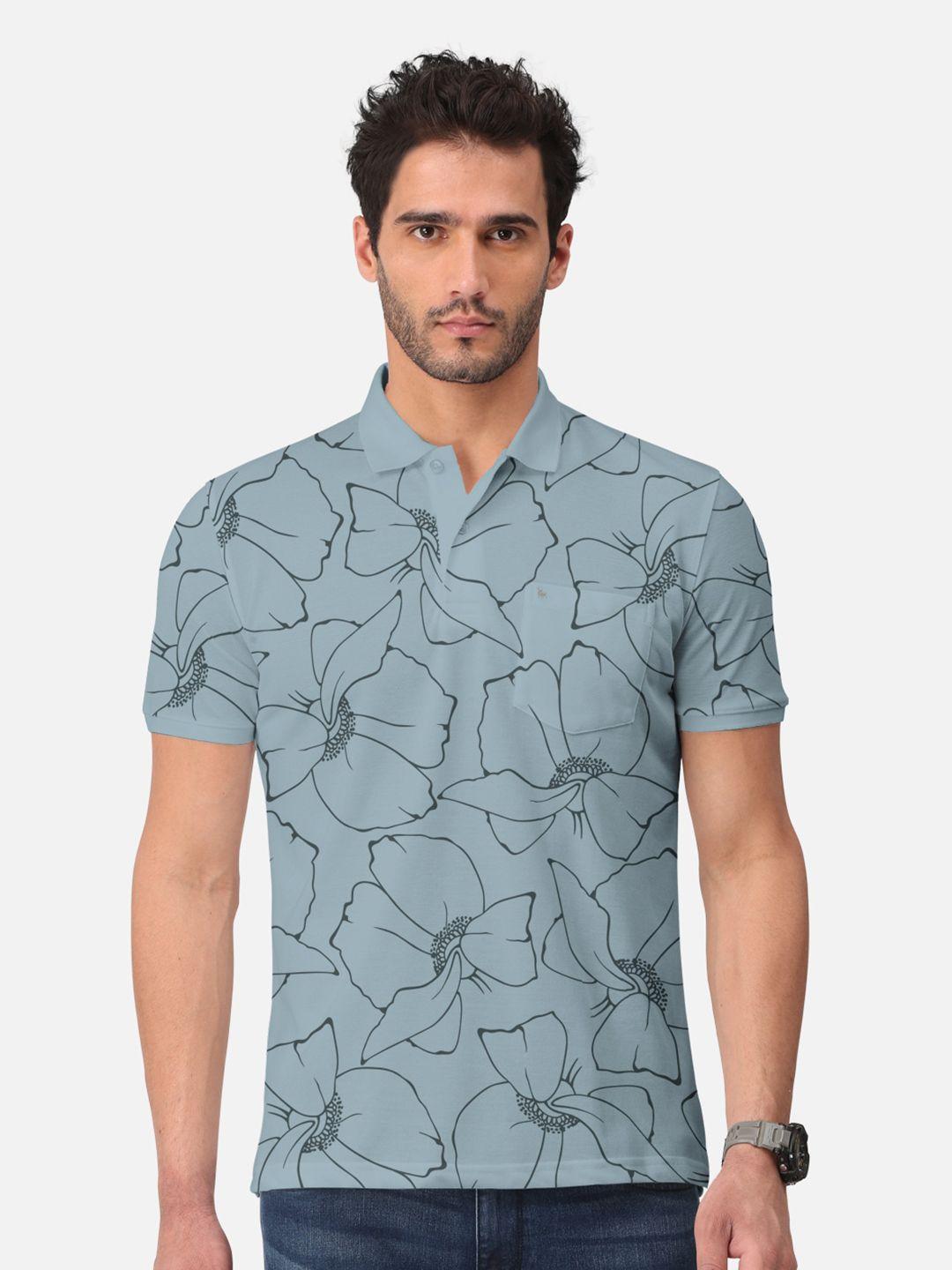 bullmer floral printed polo collar cotton t-shirt