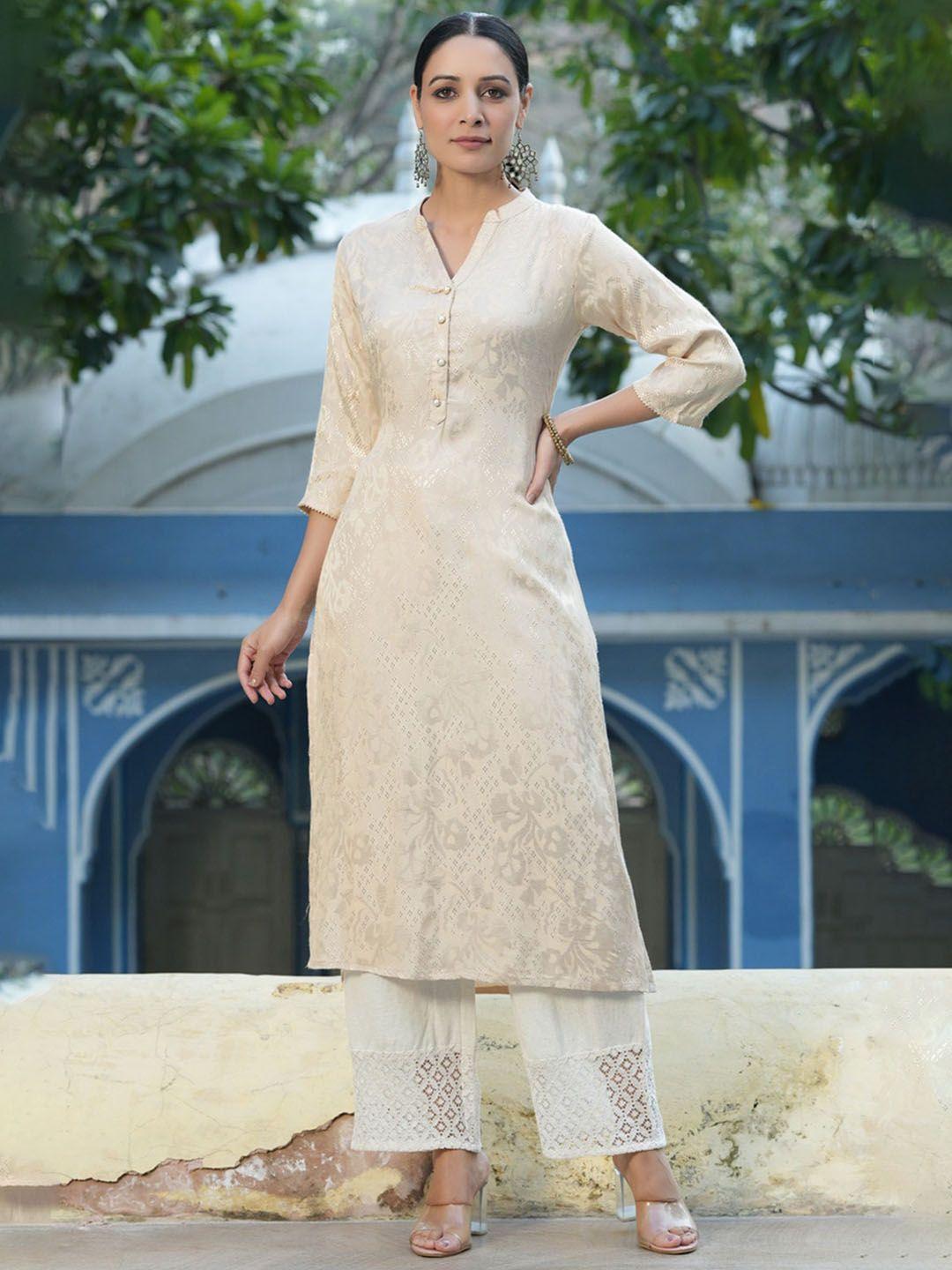 juniper embellished band collar straight kurta