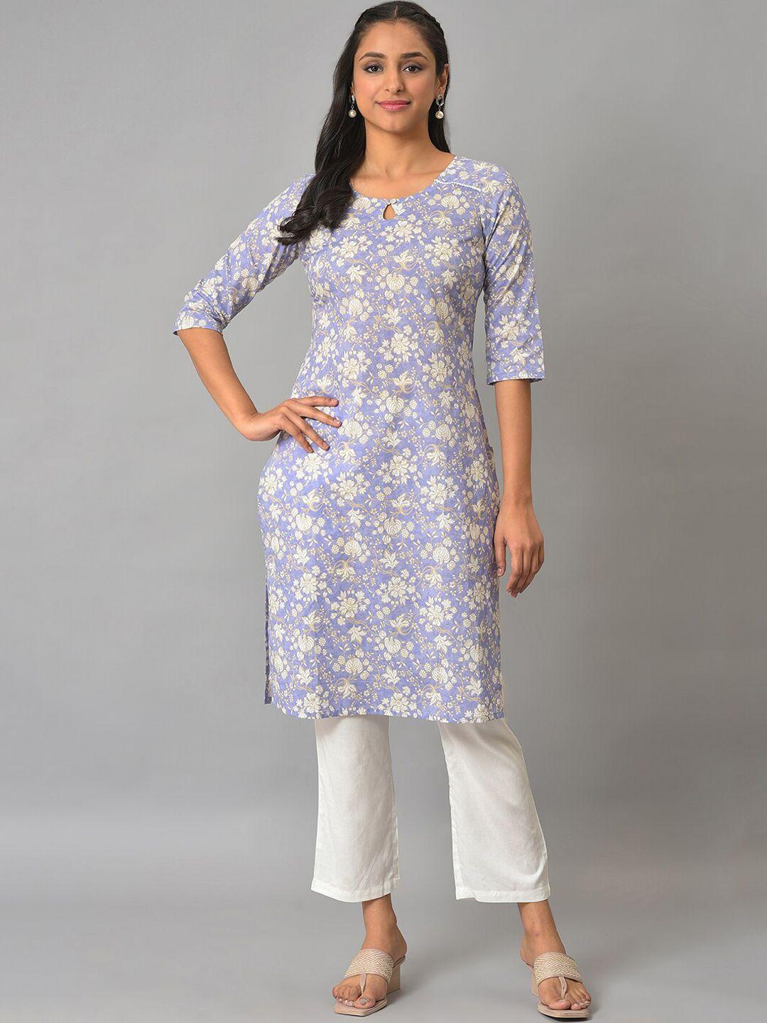 aurelia floral printed keyhole neck pure cotton kurta