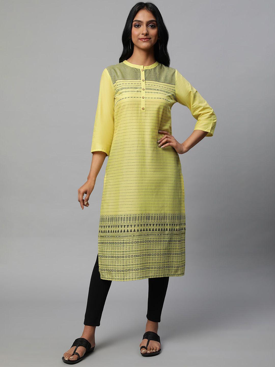 aurelia geometric printed pure cotton straight regular kurta