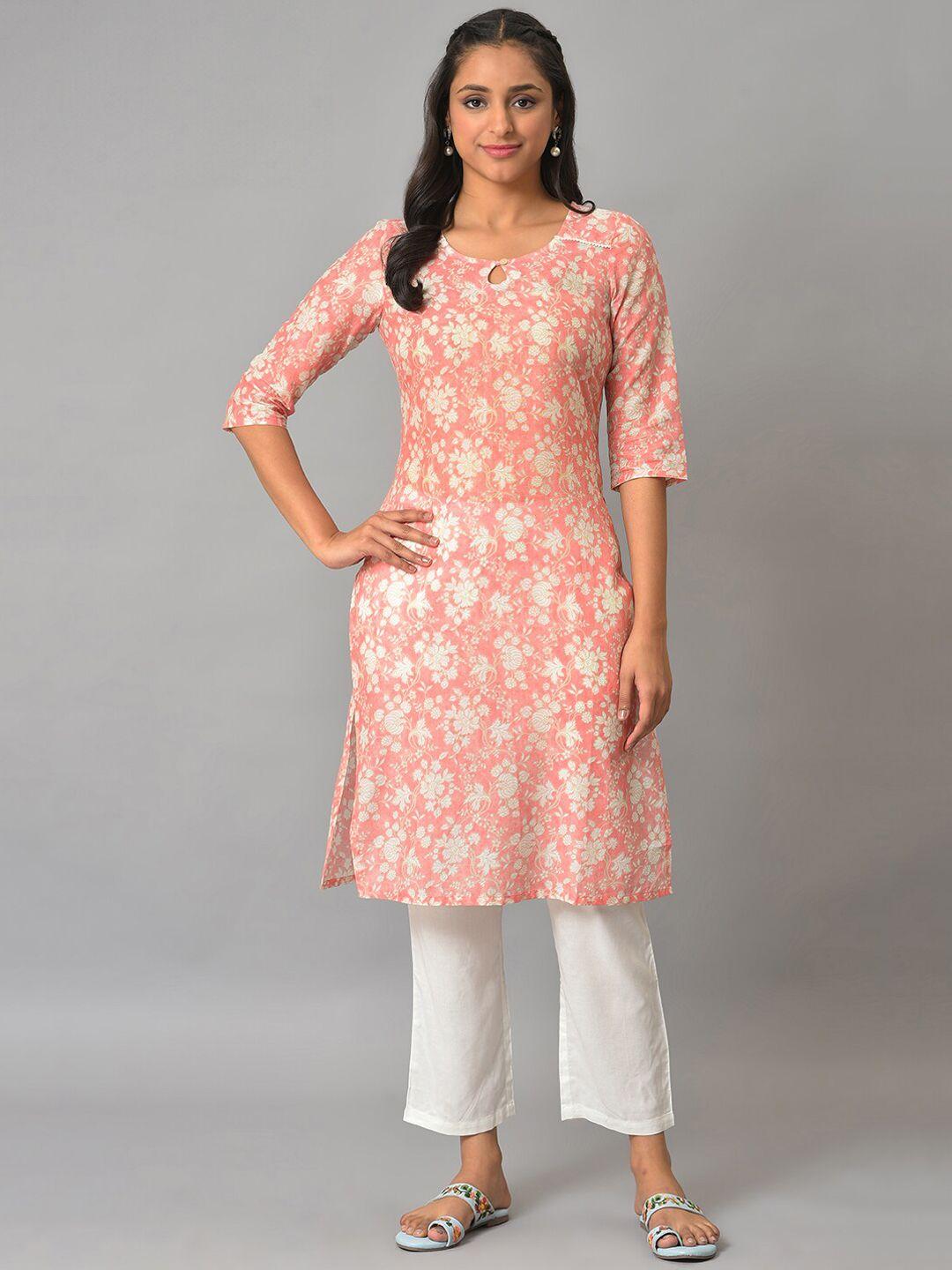 aurelia floral printed keyhole neck pure cotton kurta