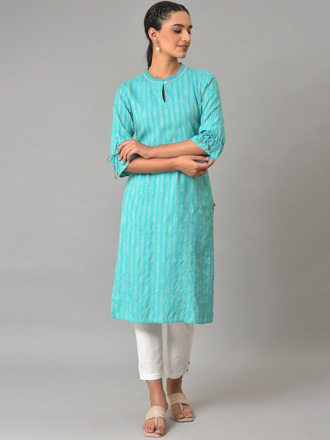 aurelia striped keyhole neck straight kurta