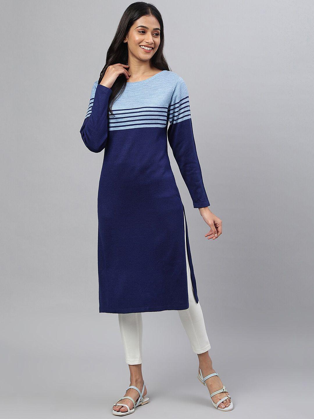 aurelia striped round neck acrylic straight kurta