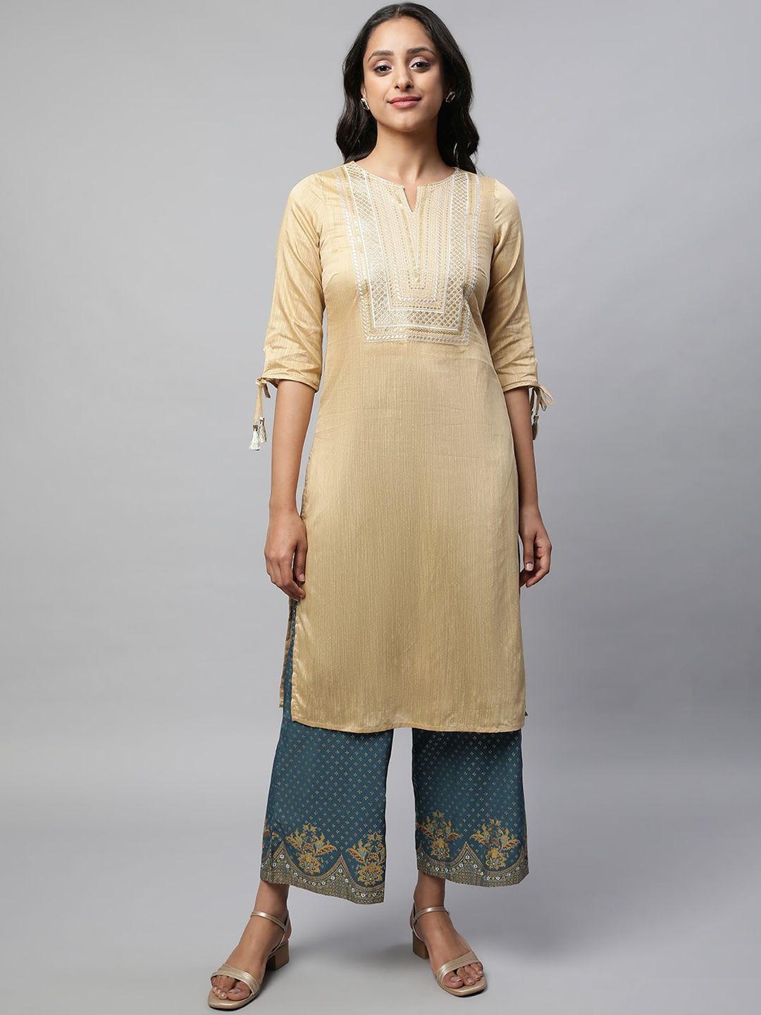 aurelia geometric yoke design sequinned kurta