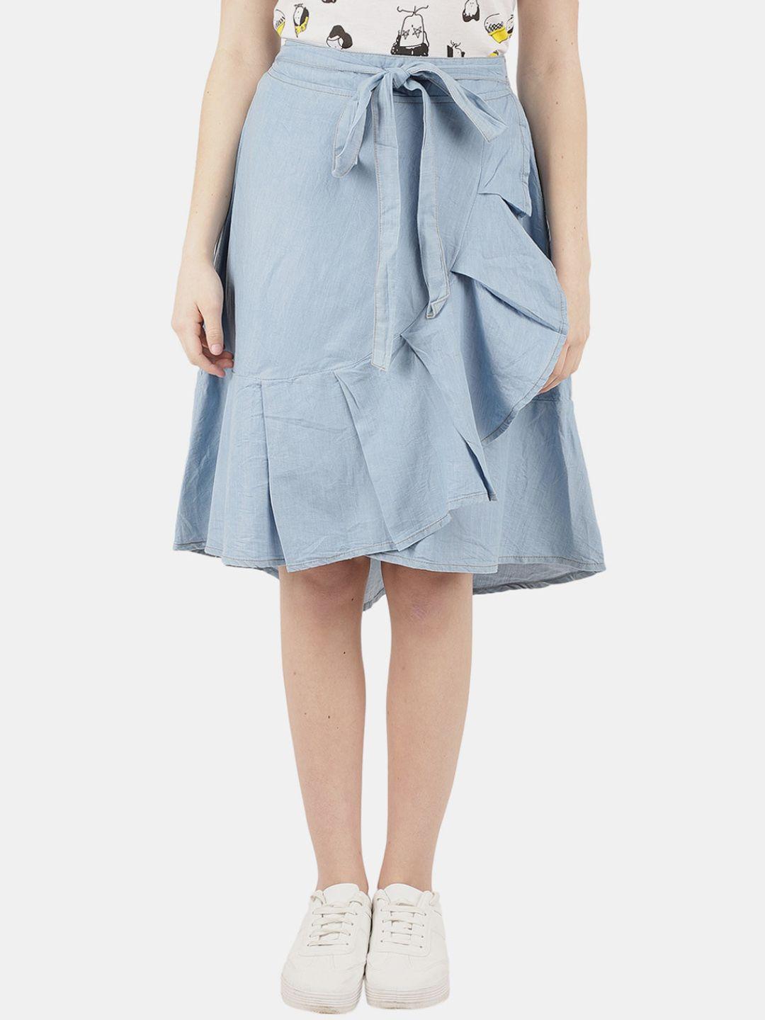 v-mart tulip cotton denim knee-length skirt