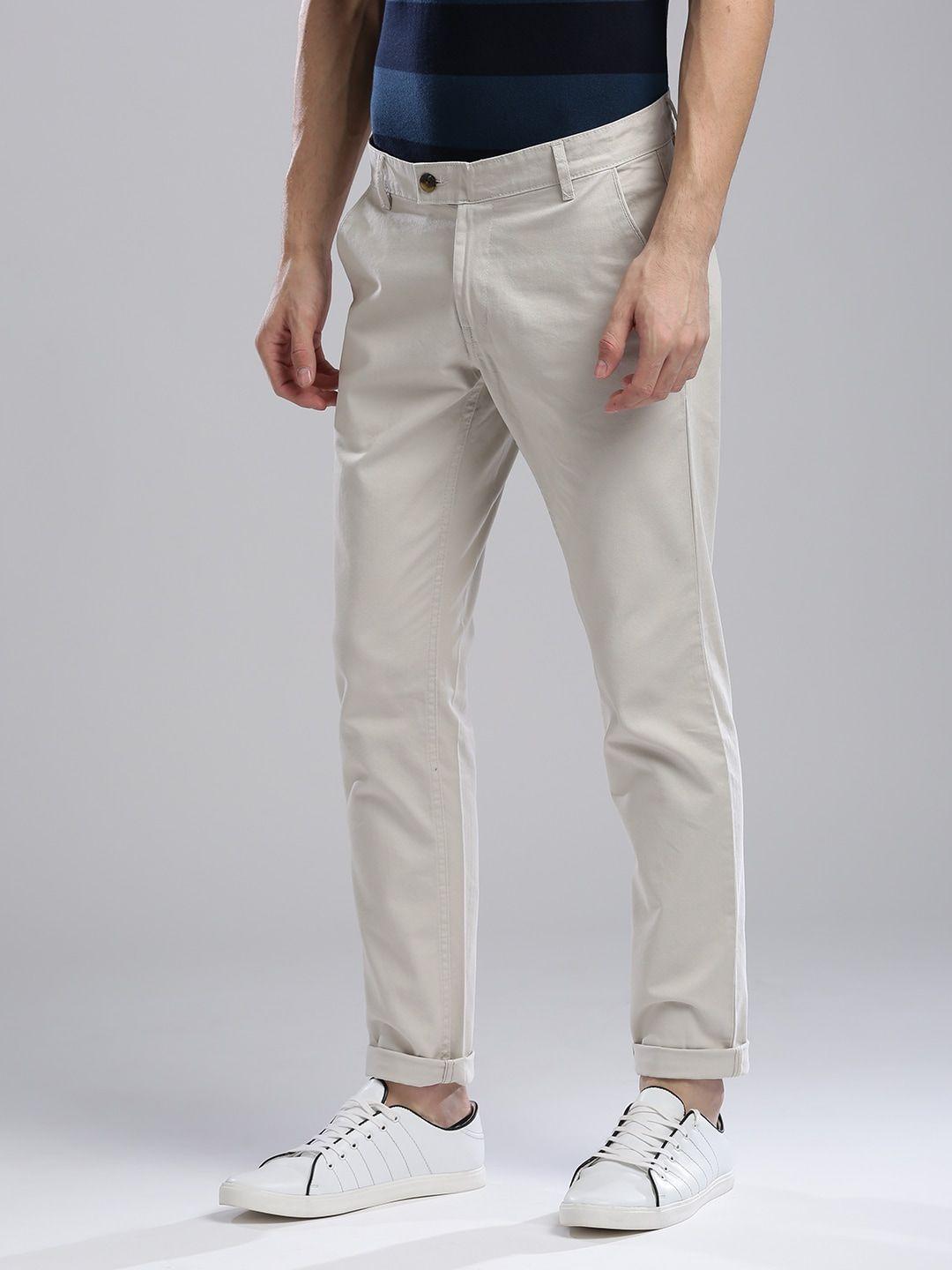 hubberholme men off-white slim fit solid chinos