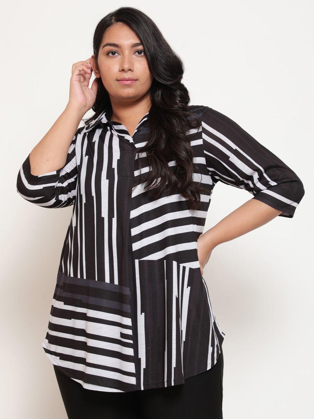 amydus plus size shirt collar striped shirt style top