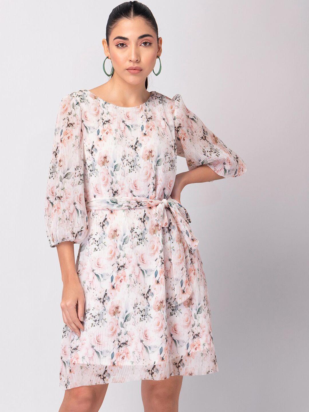 faballey floral print bell sleeve georgette fit & flare dress