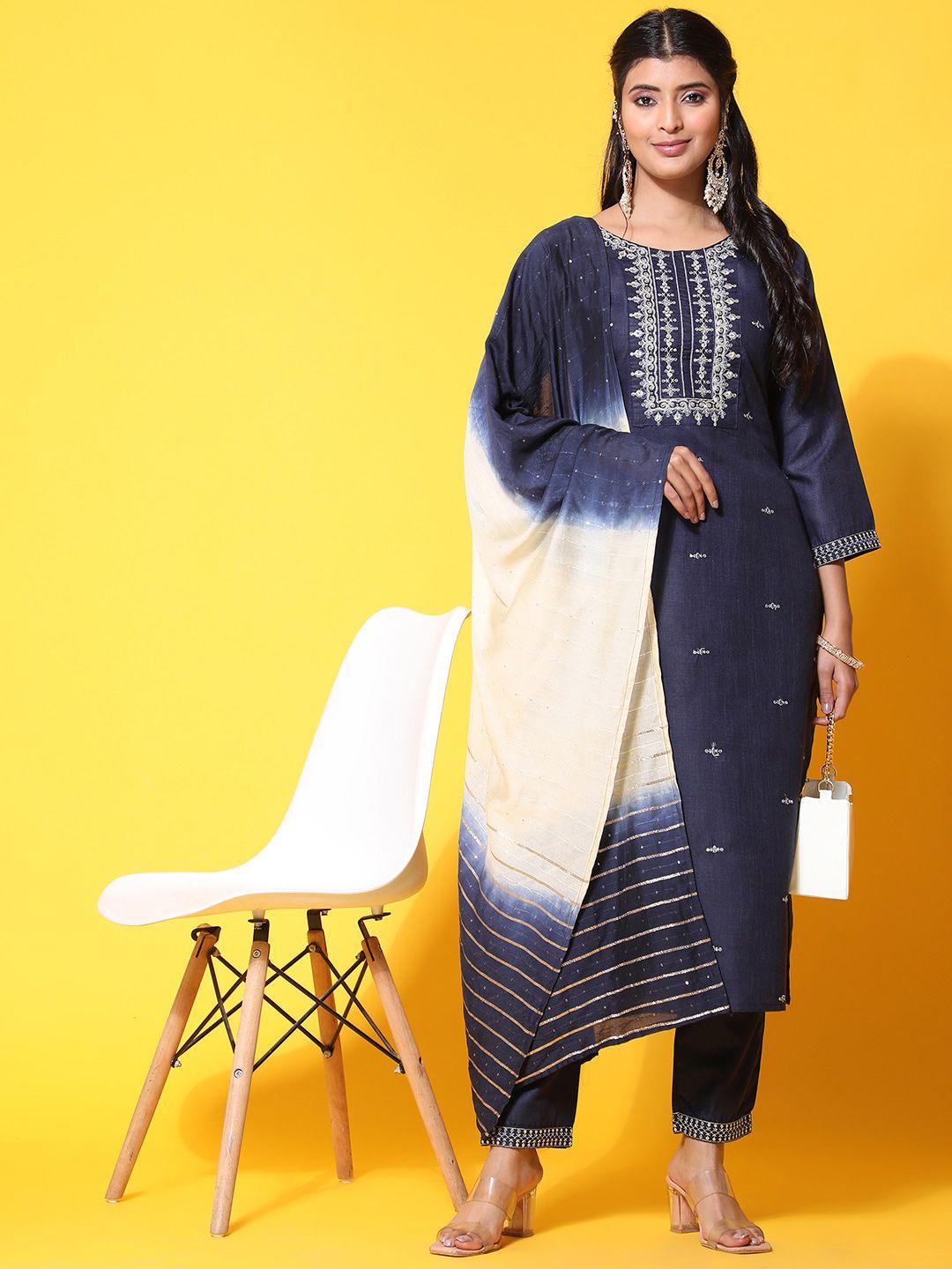 ziva fashion ethnic motifs embroidered zari kurta with trousers & dupatta