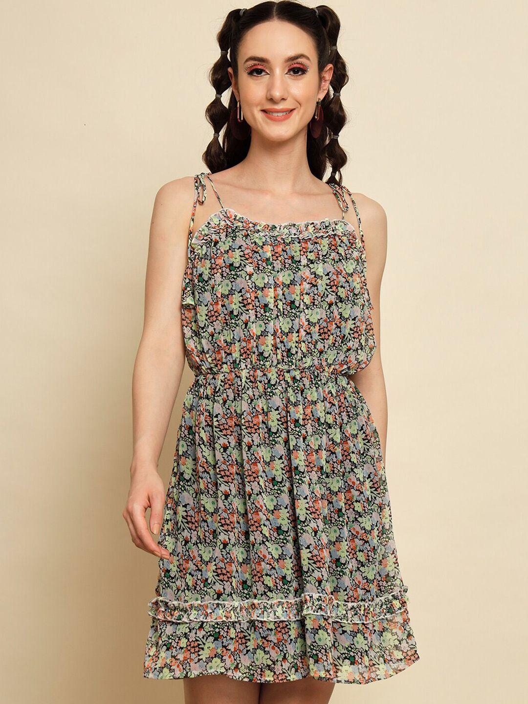 trend arrest floral print chiffon fit & flare dress