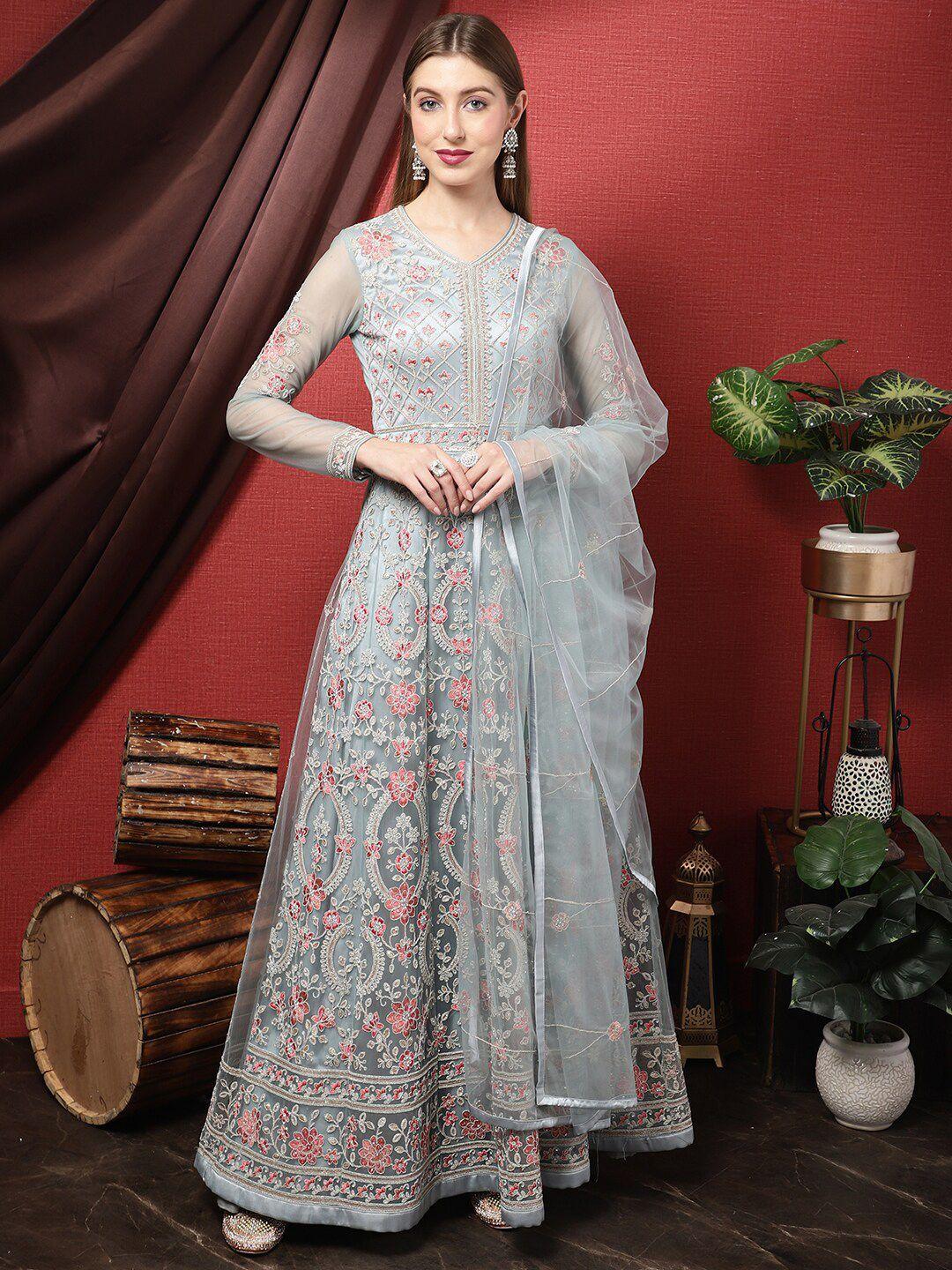 stylee lifestyle embroidered semi-stitched gown with dupatta