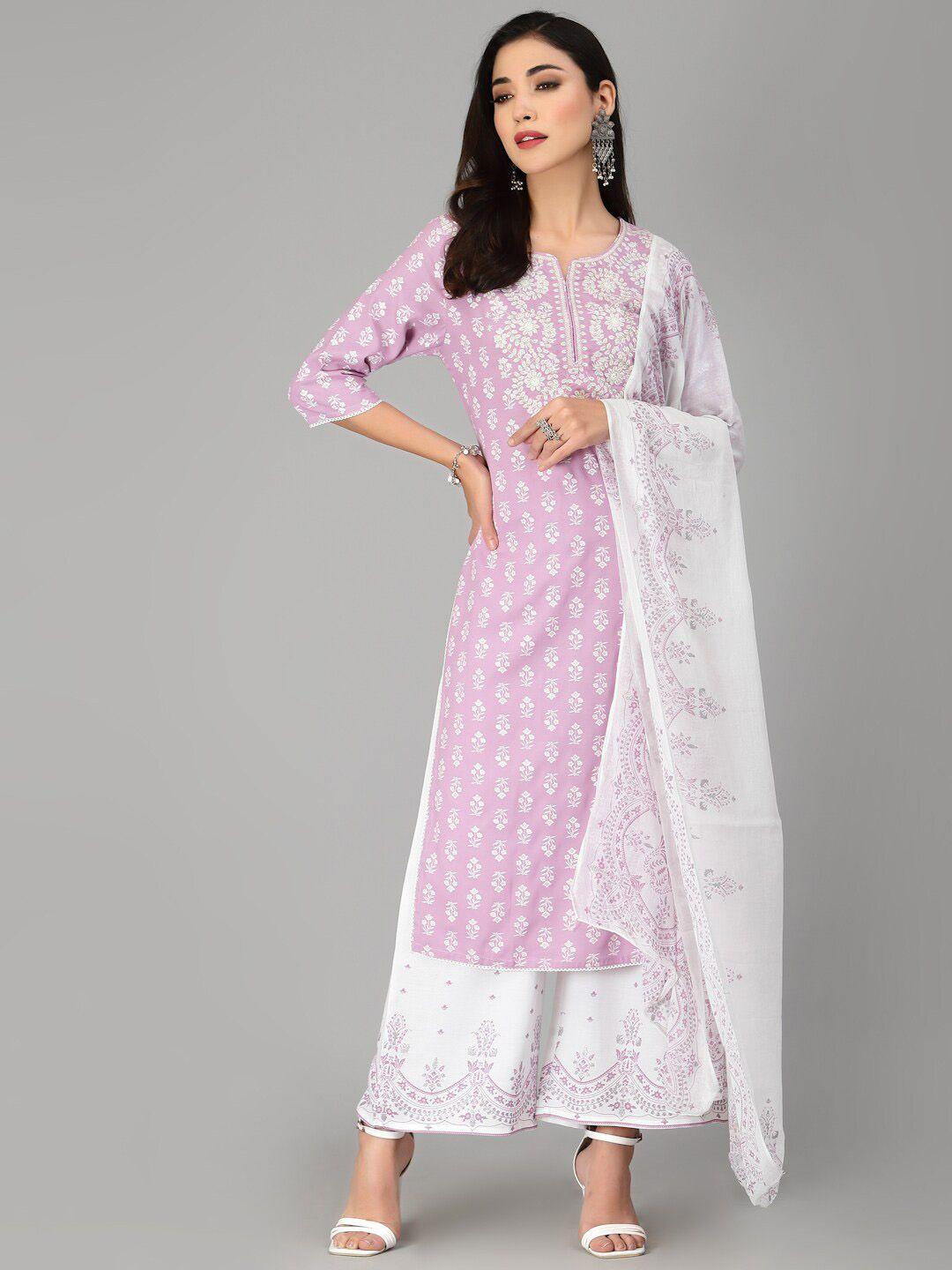 stylum floral printed thread work screen kurta with trousers & dupatta