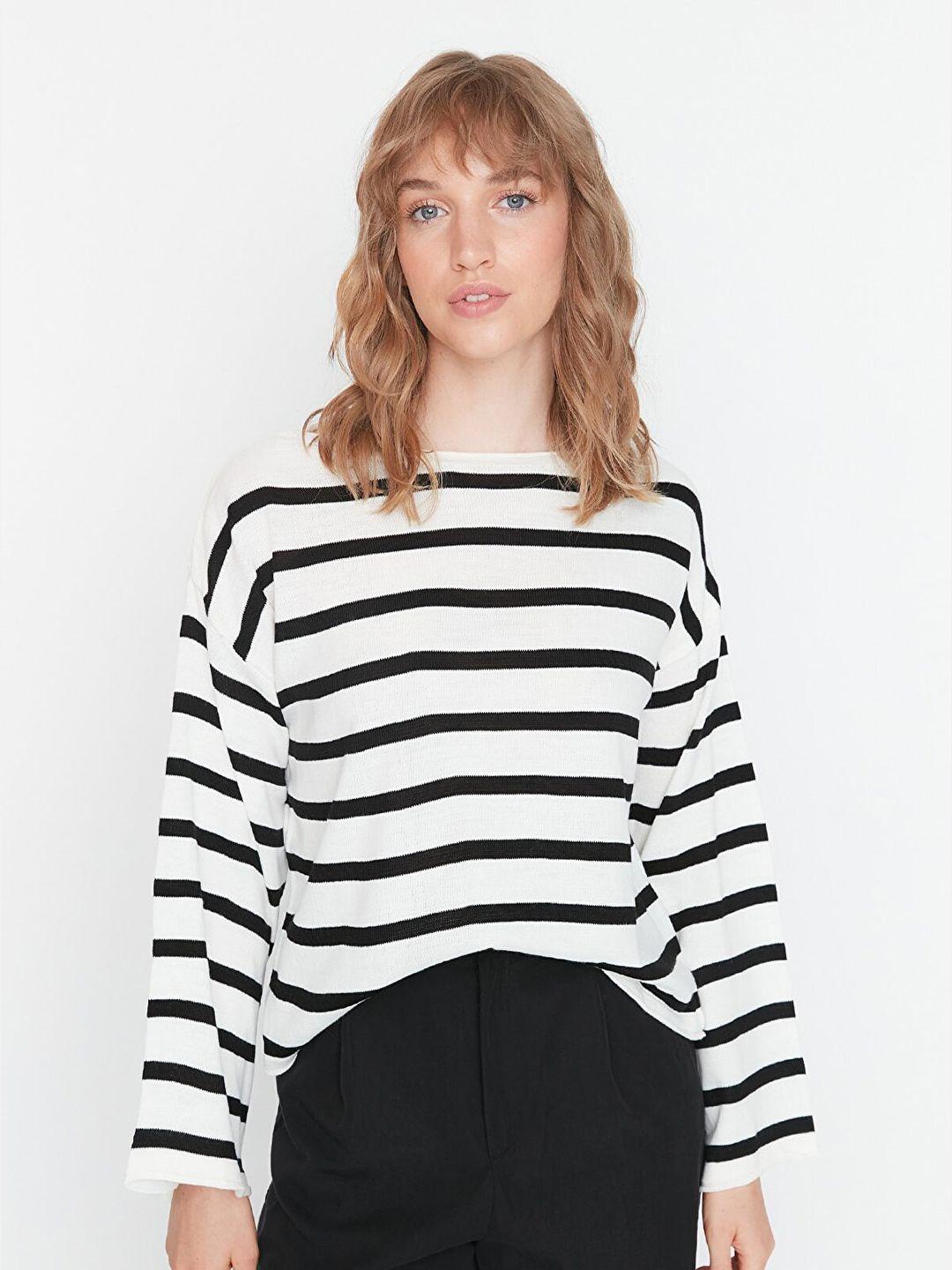 trendyol boat neck striped top