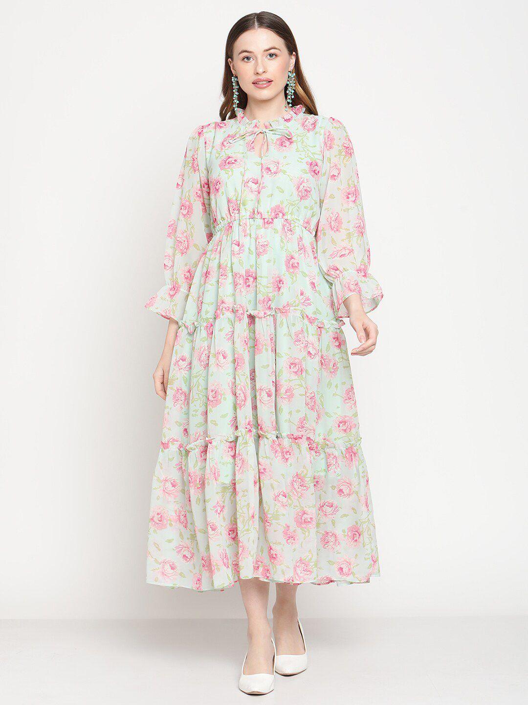 coastland floral print bell sleeve georgette fit & flare midi dress