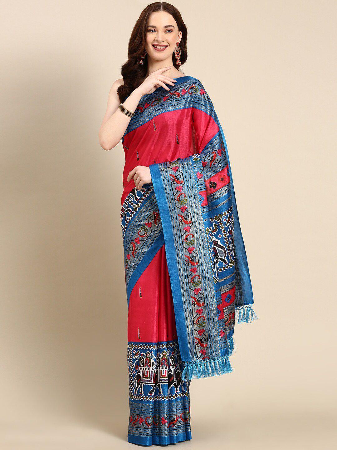 anouk ethnic motifs zari silk blend patola saree with tassel