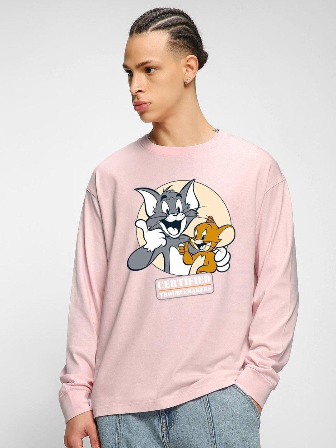 bewakoof tom & jerry printed drop shoulder sleeves cotton loose fit t-shirt