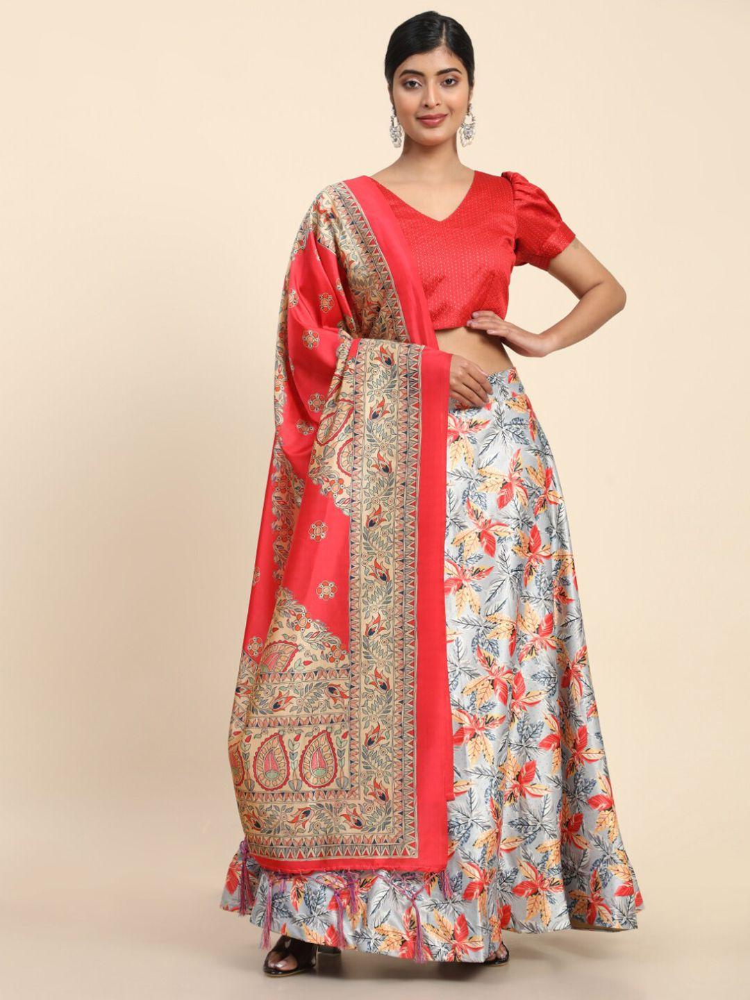 kaizen texo fab digital printed semi-stitched lehenga & unstitched blouse with dupatta