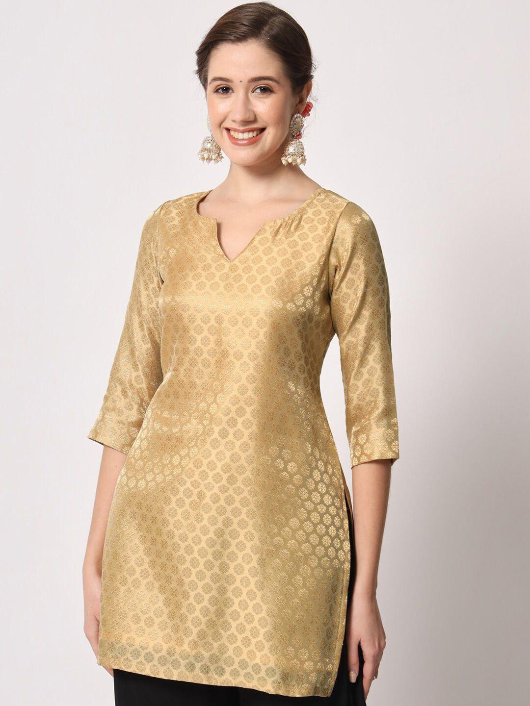 studio rasa ethnic motifs woven design notched neck brocade kurti