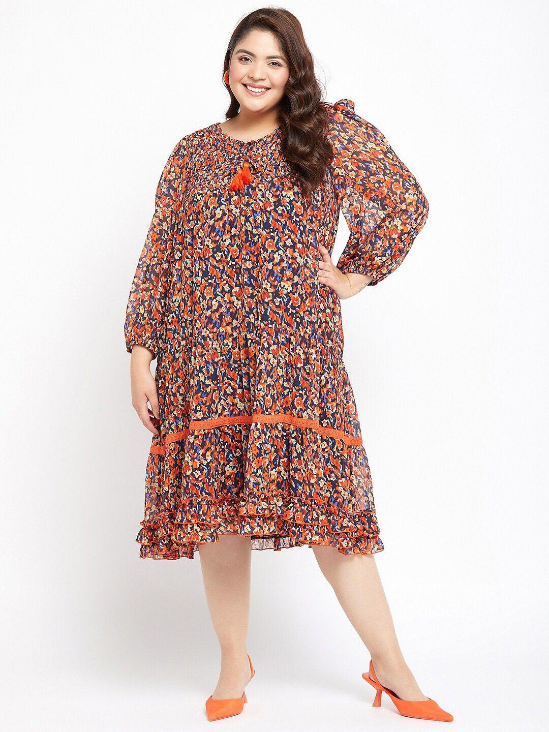 antheaa floral print keyhole neck puff sleeve chiffon a-line midi dress