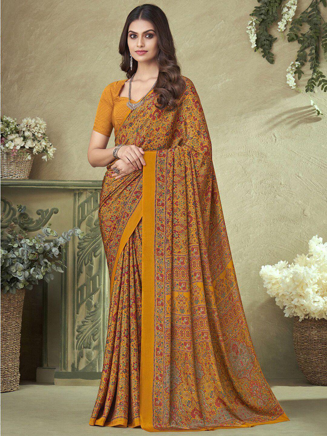 mitera floral printed silk blend saree