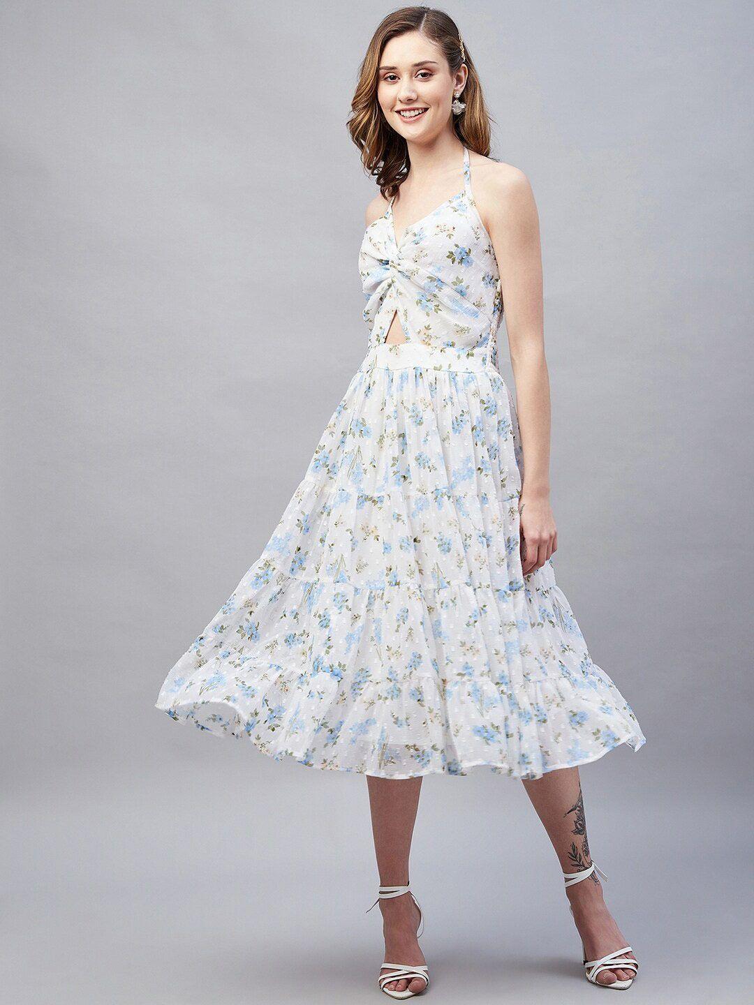 marie claire floral printed chiffon fit & flare midi dress