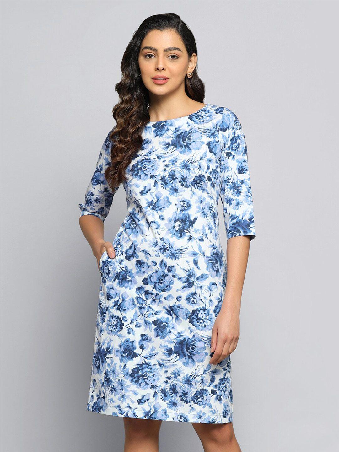 powersutra boat neck floral printed cotton a-line dress