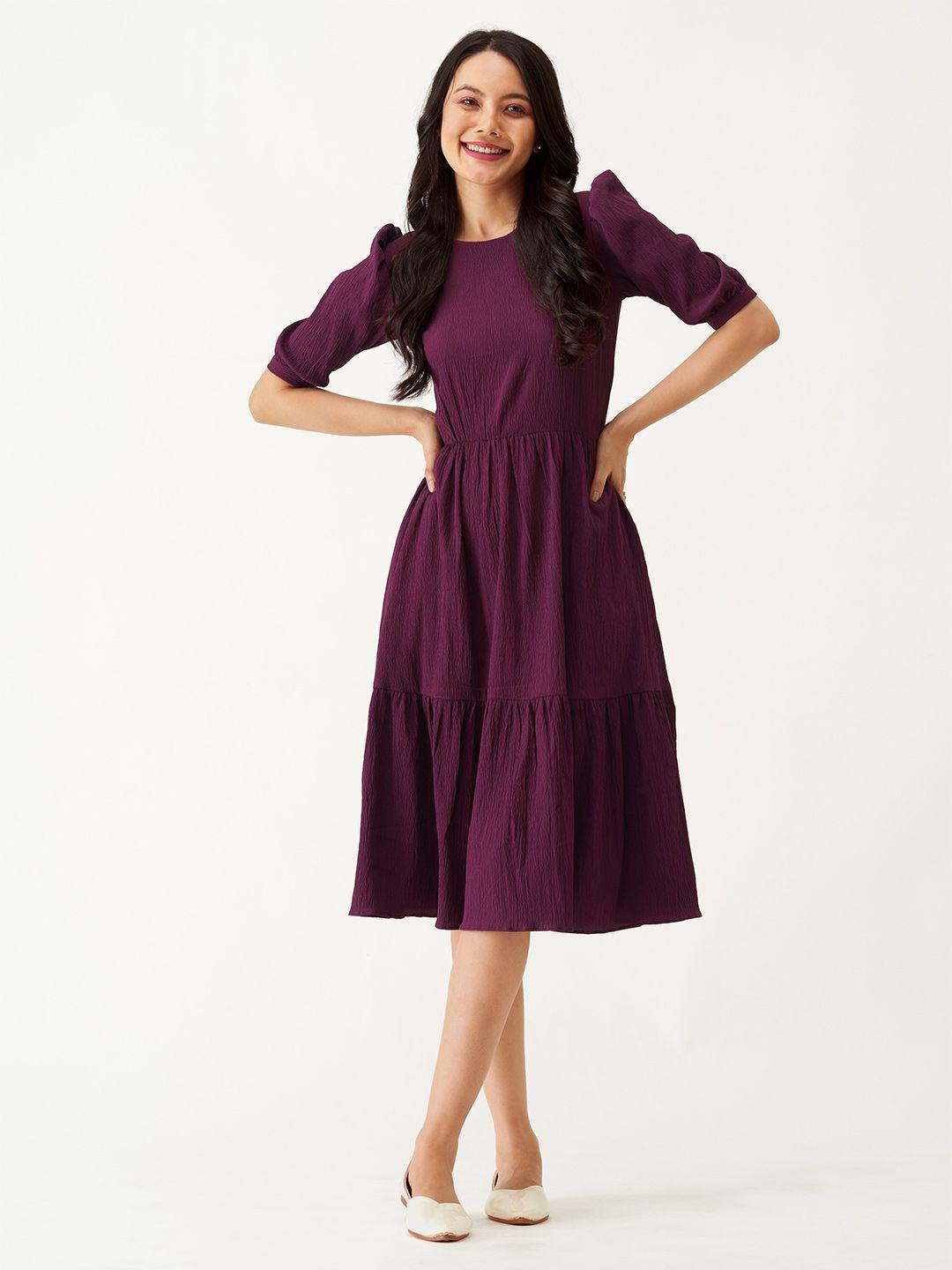 aask puff sleeve crepe fit & flare dress