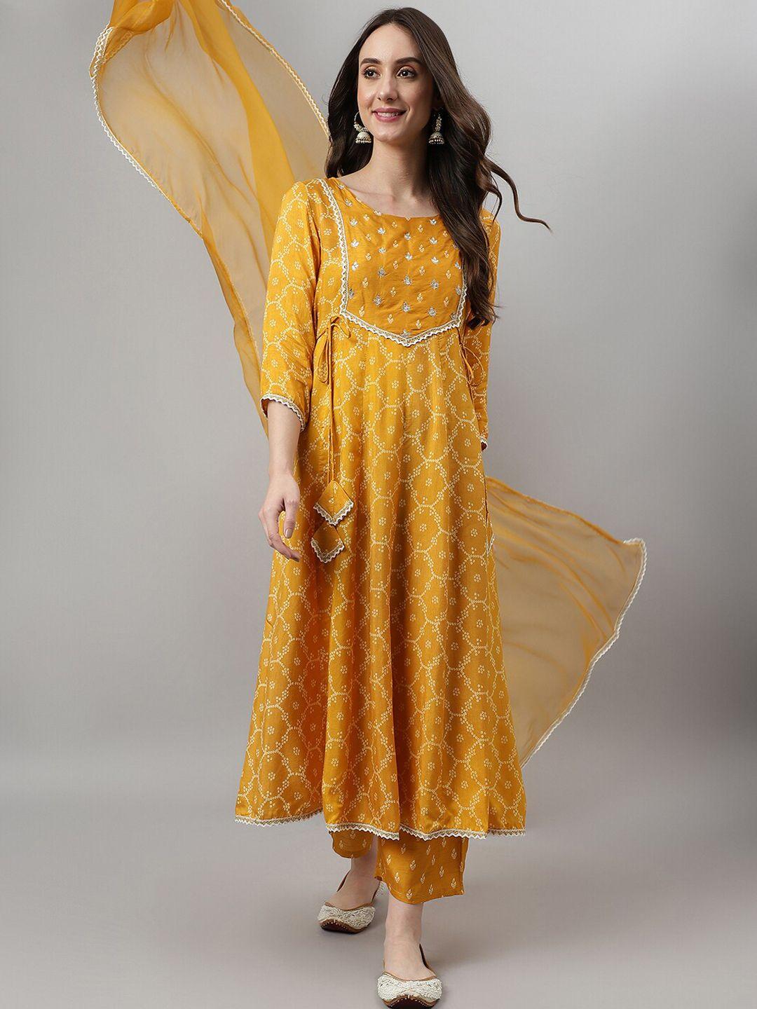 khushal k ethnic motifs printed sequinned kurta with palazzos & dupatta