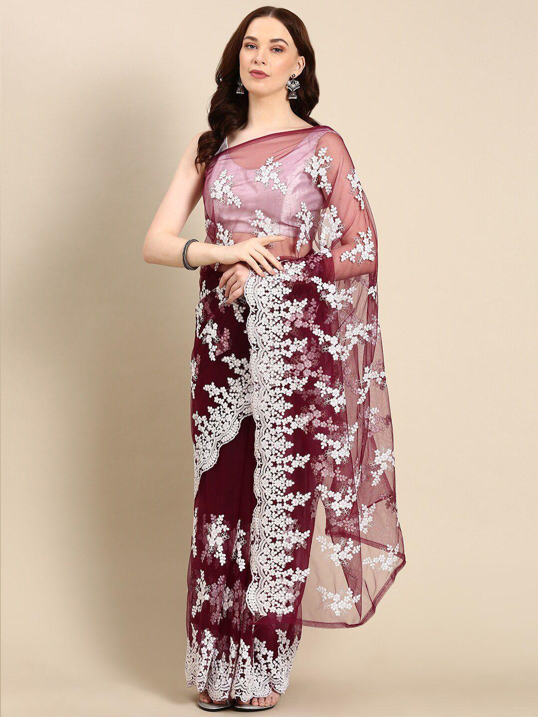 anouk floral embroidered net saree