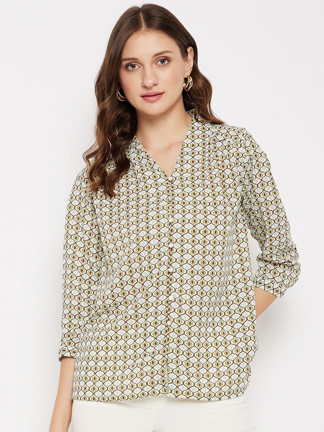 madame v-neck geometric printed shirt style top