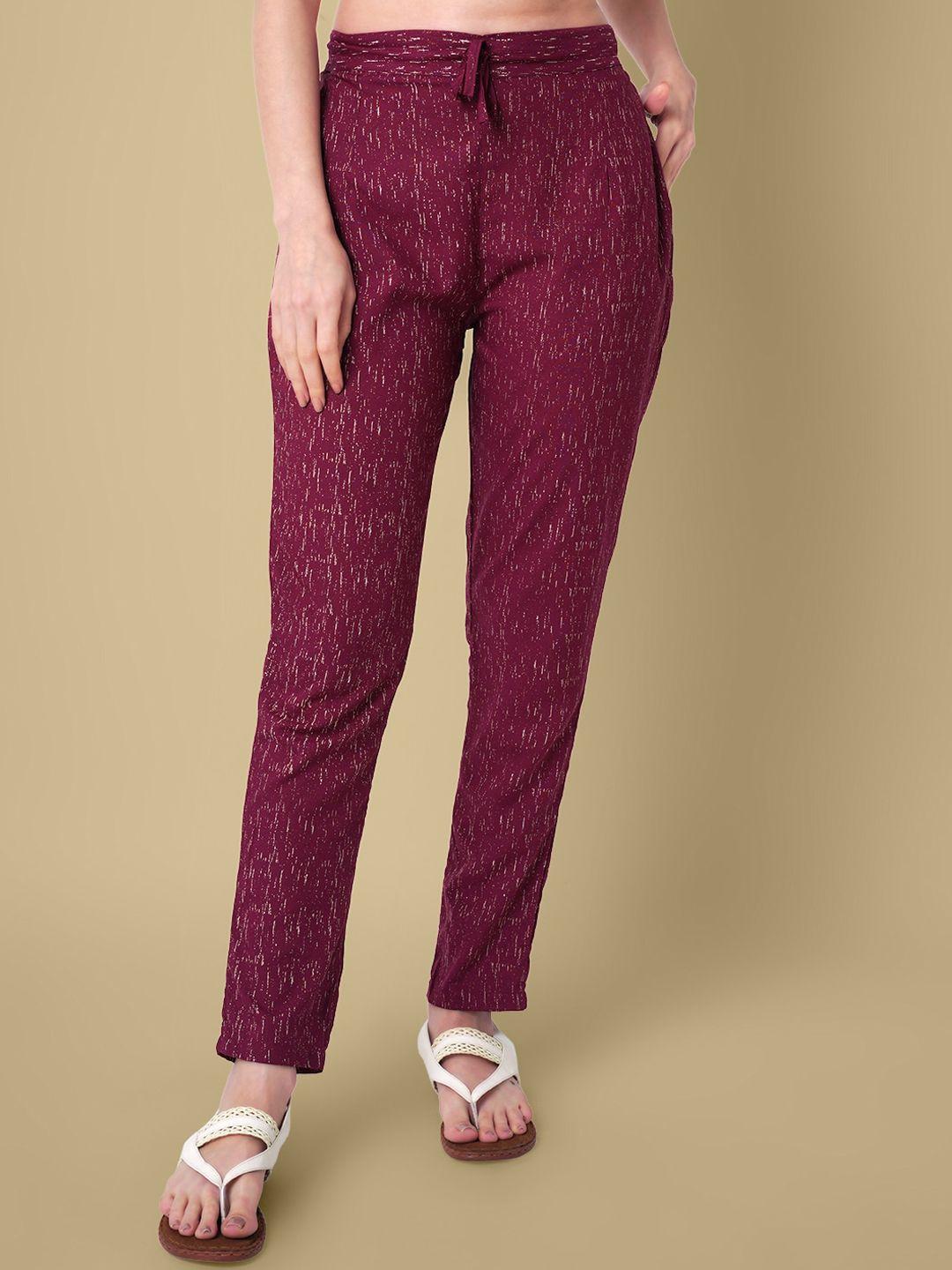 daevish women printed smart easy wash mid-rise trousers