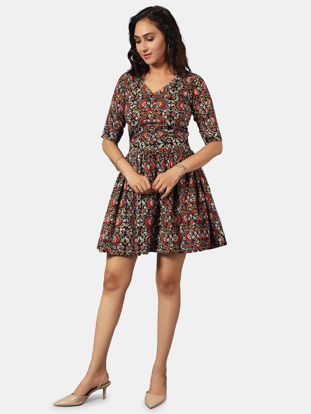 indophilia floral printed fit & flare mini dress