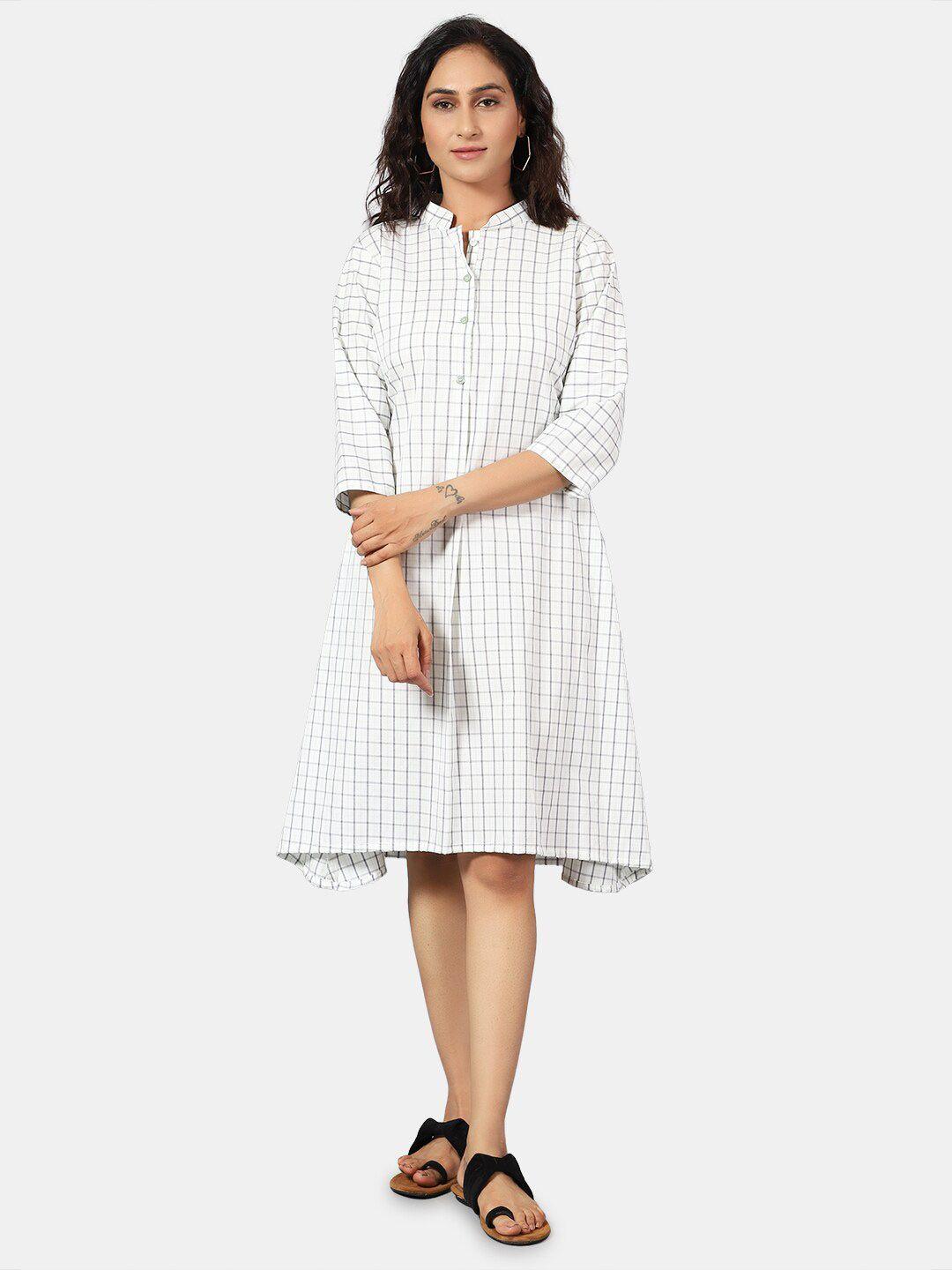 indophilia band neck checked shirt dress