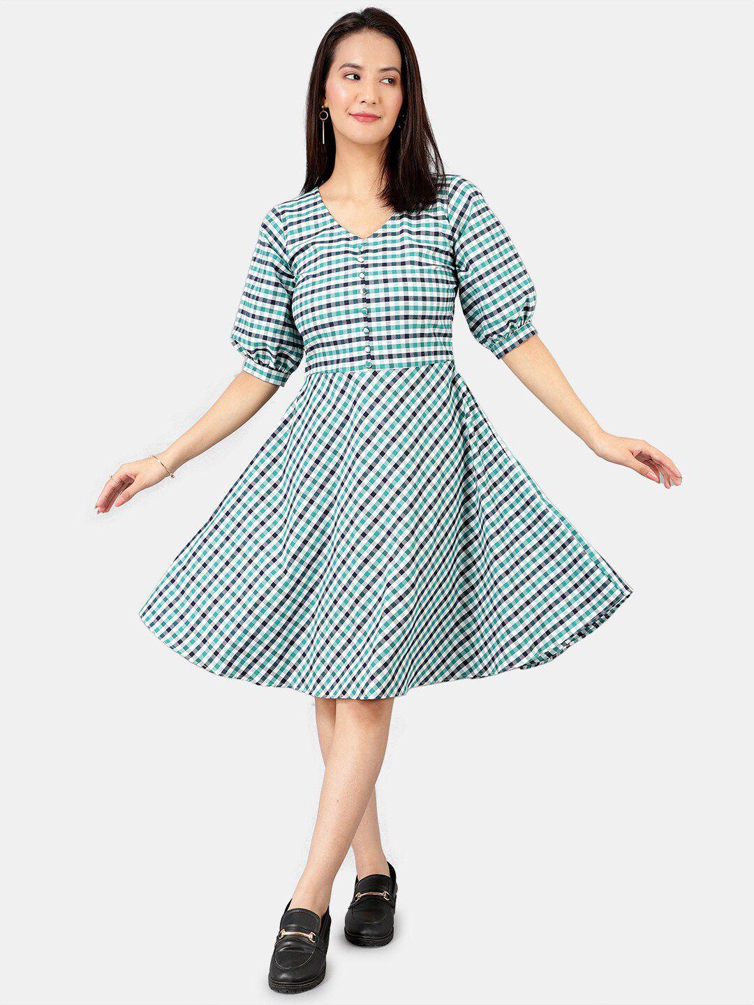 indophilia checked cotton fit & flare dress