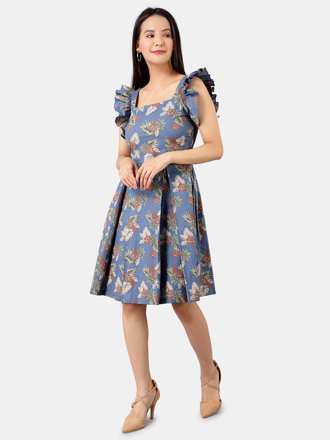 indophilia floral printed flutter sleeves fit & flare dress