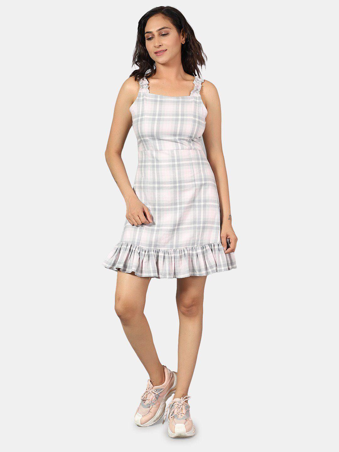 indophilia shoulder straps checked pure cotton mini a-line dress