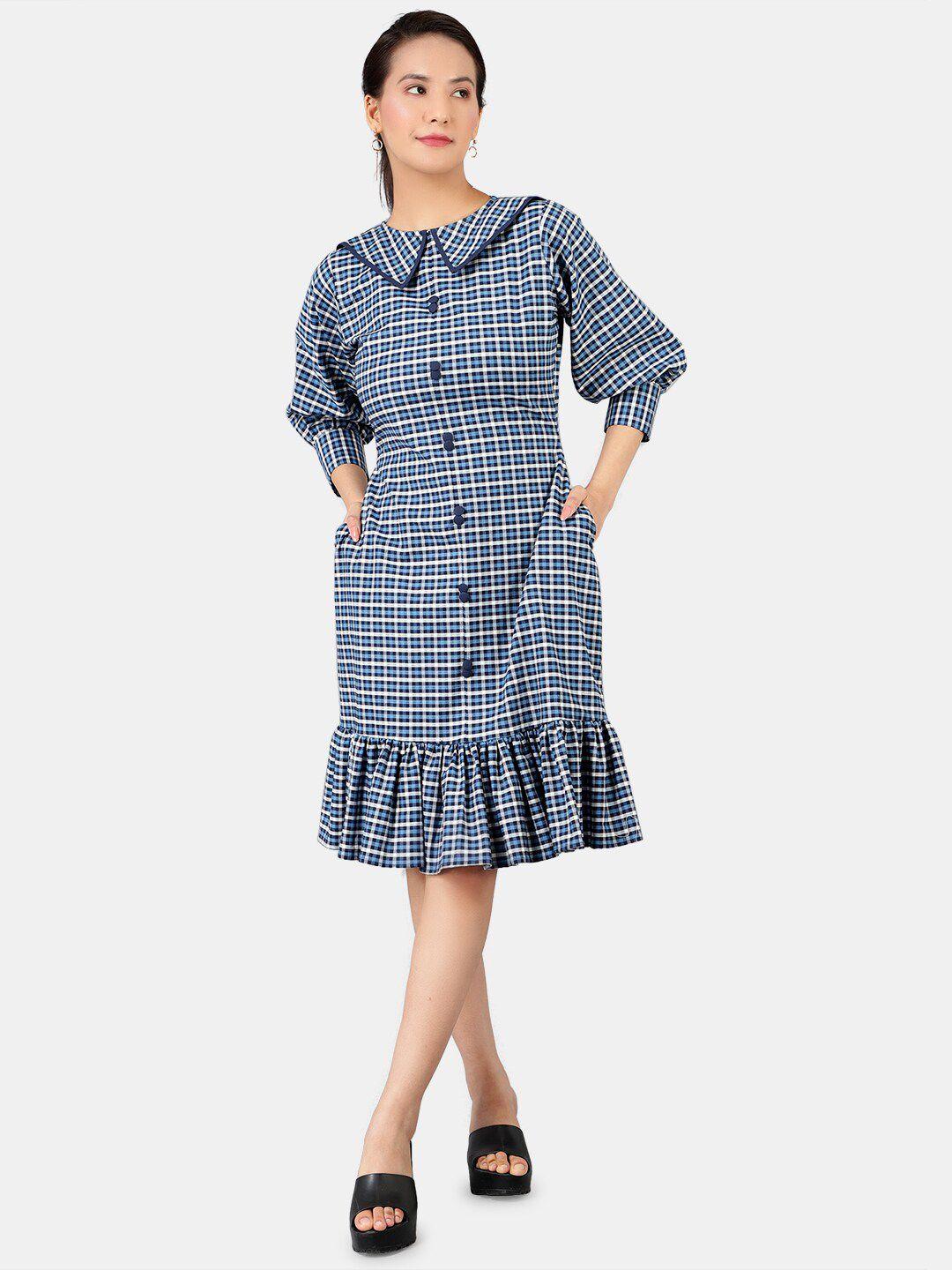 indophilia peter pan collar checked cotton drop-waist dress