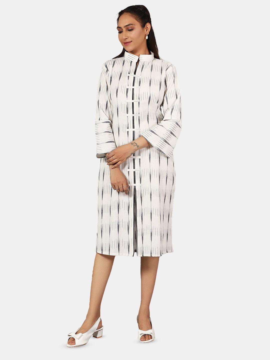 indophilia striped mandarin collar shirt midi dress