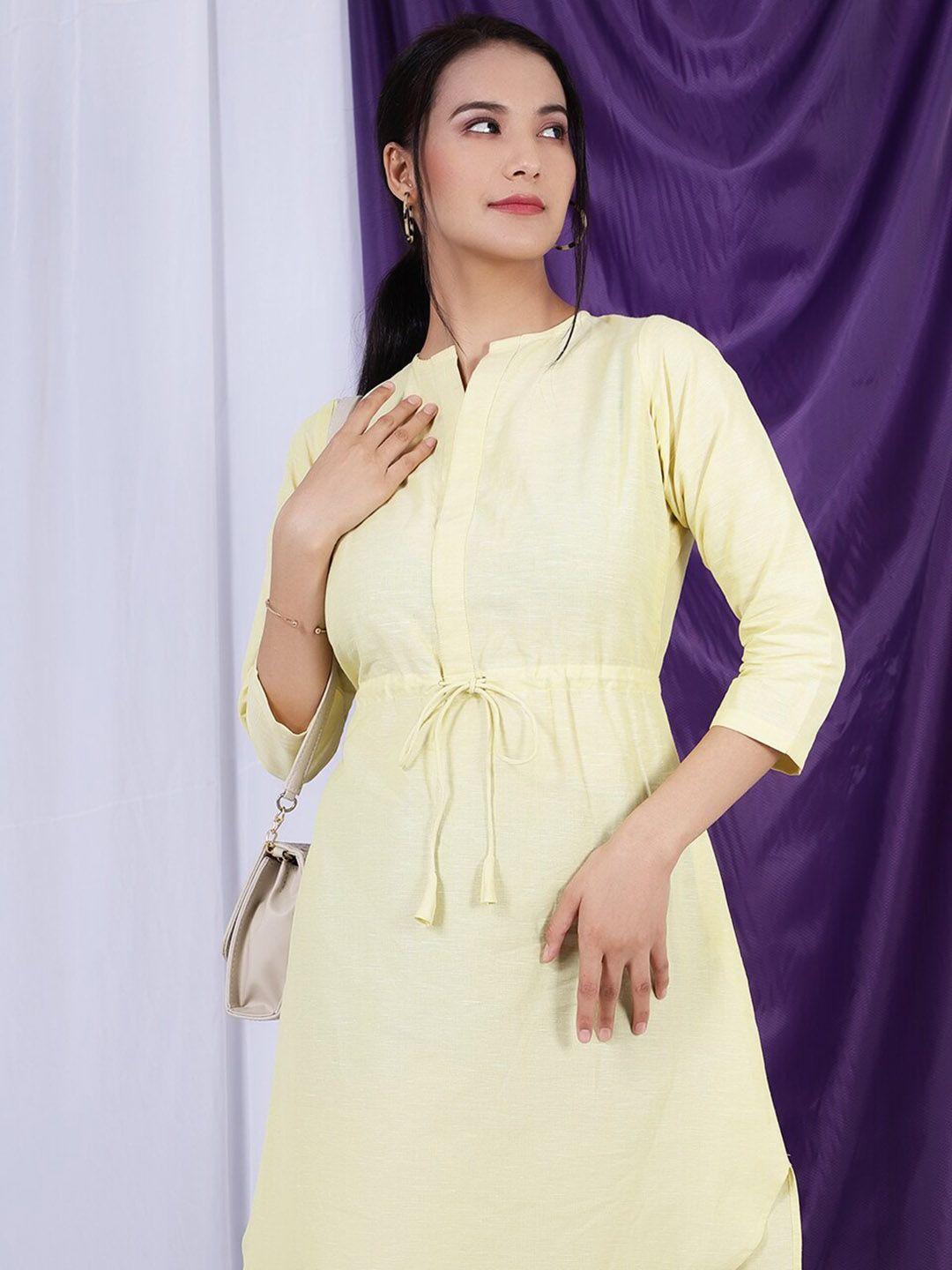 indophilia notch neck tie up cotton linen shirt dress